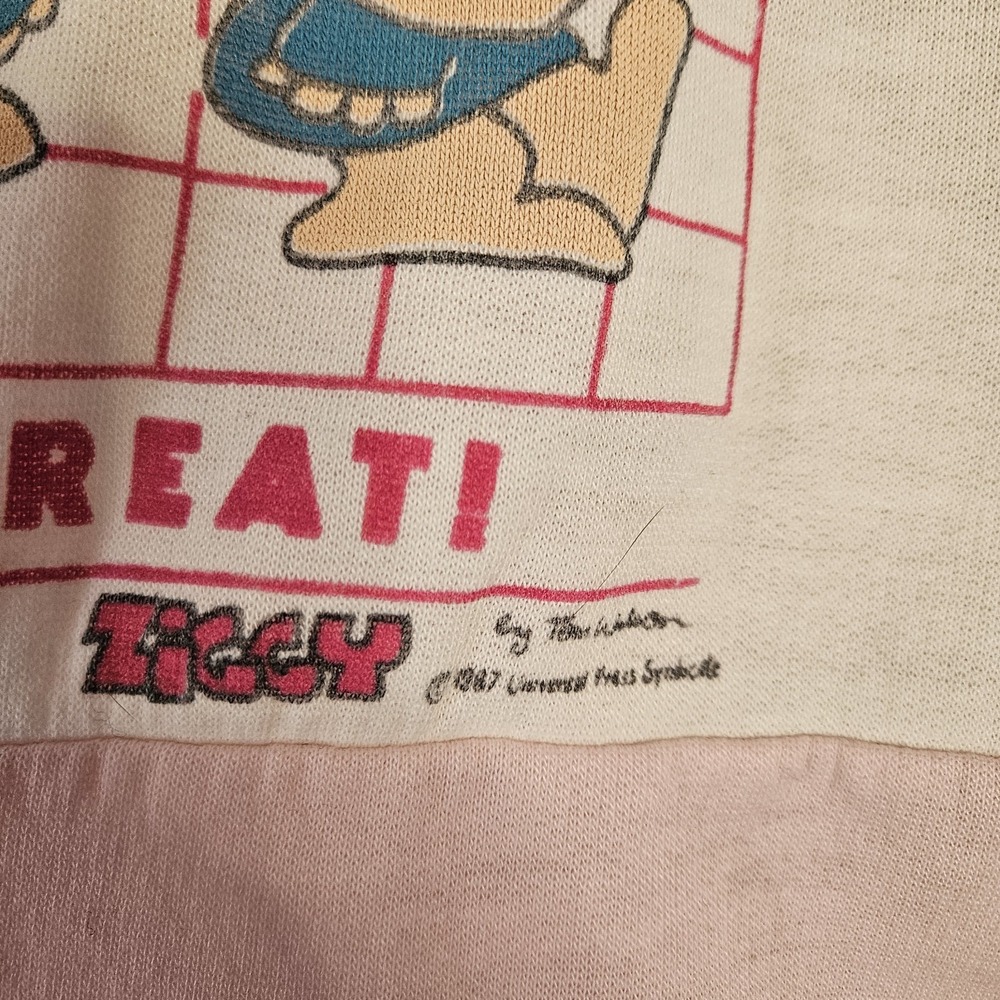Vintage 1987 Ziggy Cartoon Size Large Pink Long Sleeve Fleece Nightgown - Picture 3 of 12